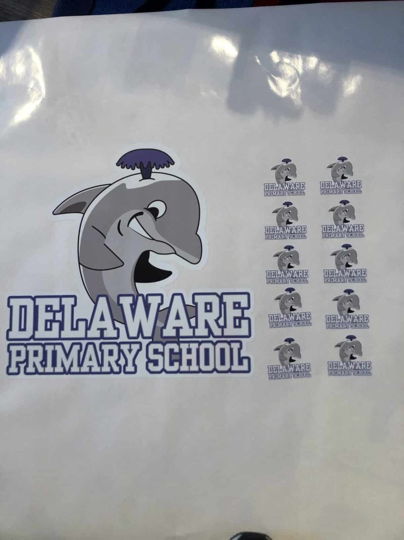 Delaware Primary school school spirit sticker example - dolphin mascot